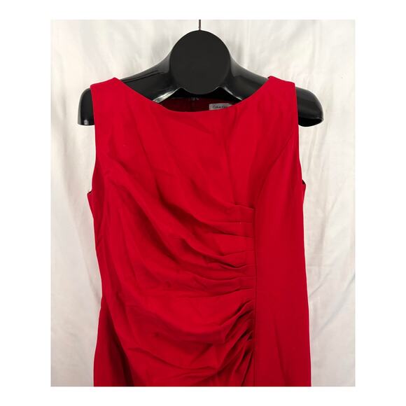 Red Calvin Klein Sleeveless Dress Sz 14 Ruched Front Lined Women's - Picture 8 of 16
